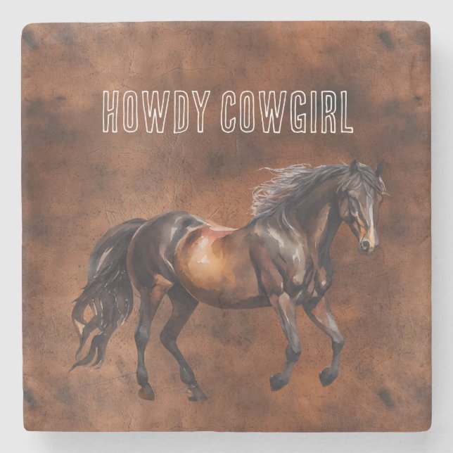 Porta-copo De Pedra Cowboy Brown Horse Ocidental (Frente)