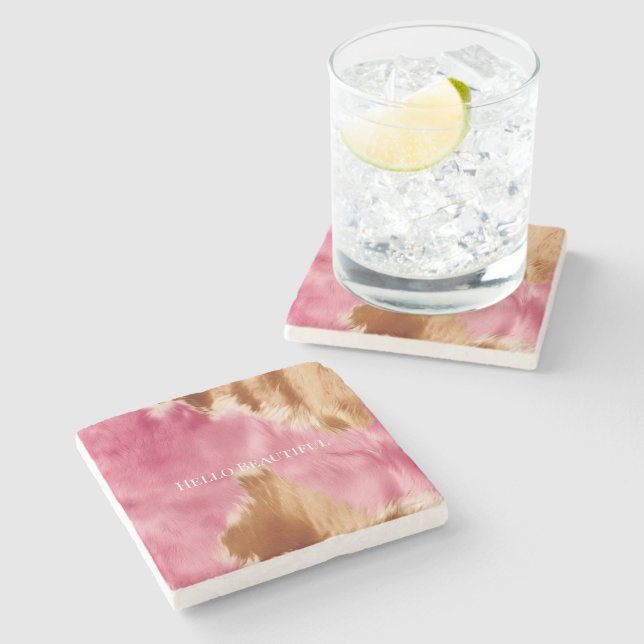 Porta-copo De Pedra Cowhide Castanho-Rosa-Castanho (Lateral)