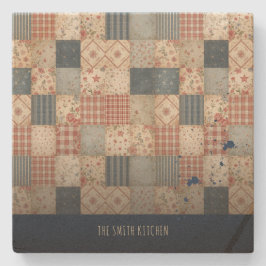 Porta-copo De Pedra Cozinha da Família com Remendo de Patchwork Vintag