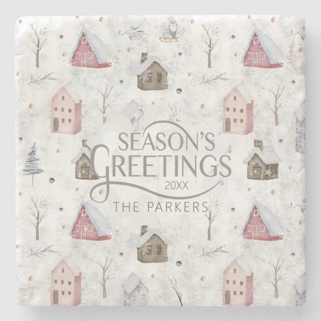 Porta-copo De Pedra Cozy Home Christmas Pink ID985 (Frente)