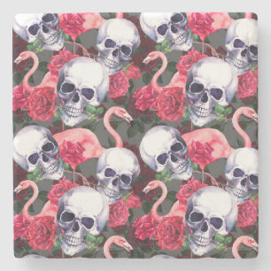 Porta-copo De Pedra Crânio floral, padrão uniforme de flamingo.