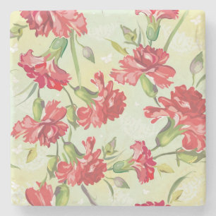 Porta-copo De Pedra Cravos vermelhos no verde com borboletas