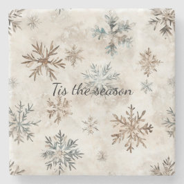 Porta-copo De Pedra Cream Blue Brown Snowflakes Christmas