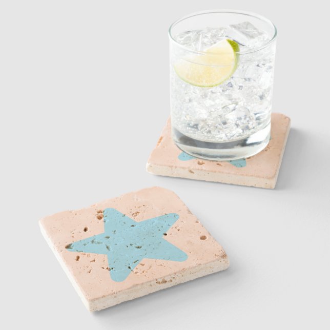 Porta-copo De Pedra Cream Blue Star Mist Cream Travertine Stone (Lateral)