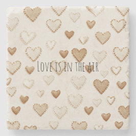 Porta-copo De Pedra Cream & Brown Hearts  