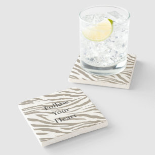 Porta-copo De Pedra Cream Brown White Zebra Print