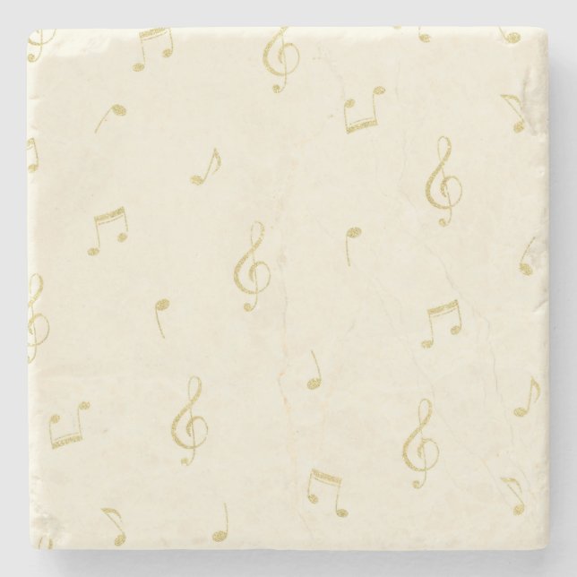 Porta-copo De Pedra Cream Gold Music Notes   (Frente)