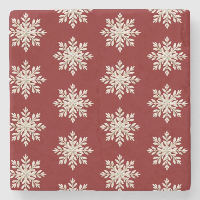 Porta-copo De Pedra Cream Snowflake Red Christmas (Frente)