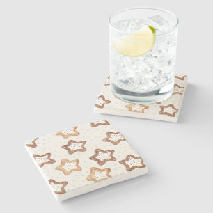 Porta-copo De Pedra Cream White Stars Natal