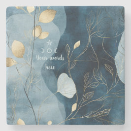 Porta-copo De Pedra Create Your Own Blue Gold Floral Minimalist