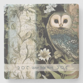 Porta-copo De Pedra Create Your Own Blue Owl Floral Botanical
