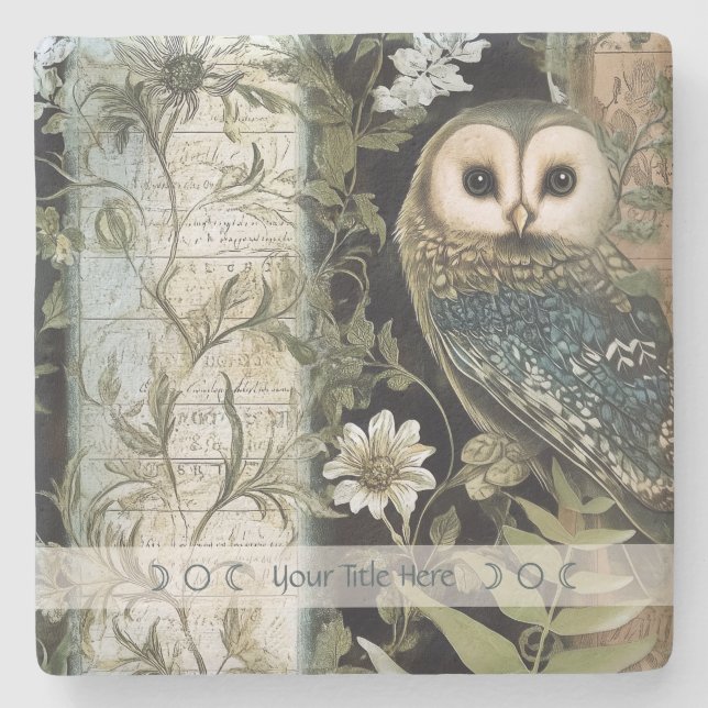 Porta-copo De Pedra Create Your Own Blue Owl Floral Botanical (Frente)