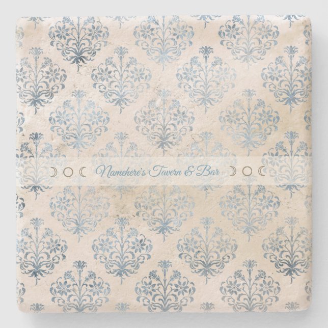 Porta-copo De Pedra Create Your Own Blue Tea Stained Damask (Frente)