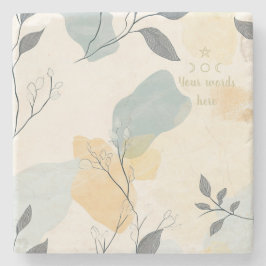 Porta-copo De Pedra Create Your Own Blue Yellow Leafy Flora Minimilist