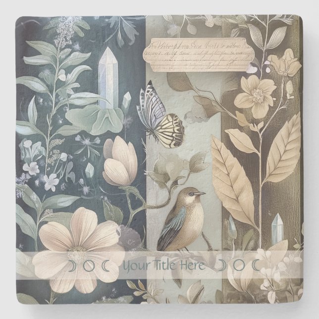 Porta-copo De Pedra Create Your Own Butterfly Bird Floral Botanical (Frente)