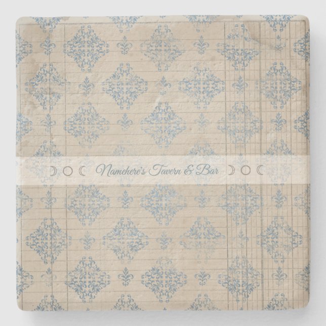 Porta-copo De Pedra Create Your Own Distressed Blue Damask Lined Paper (Frente)