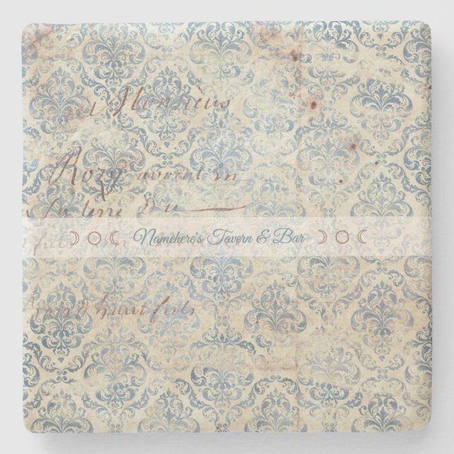 Porta-copo De Pedra Create Your Own Distressed Blue Damask Love Letter (Frente)