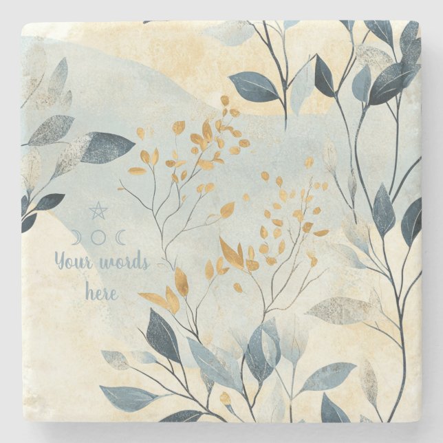 Porta-copo De Pedra Create Your Own Gold Floral Minimalist (Frente)