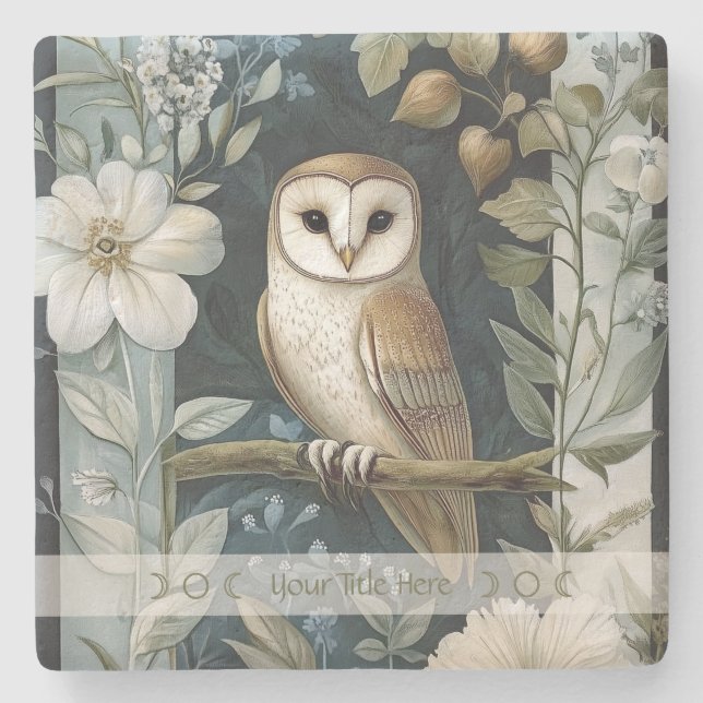 Porta-copo De Pedra Create Your Own Golden Owl Floral Botanical (Frente)