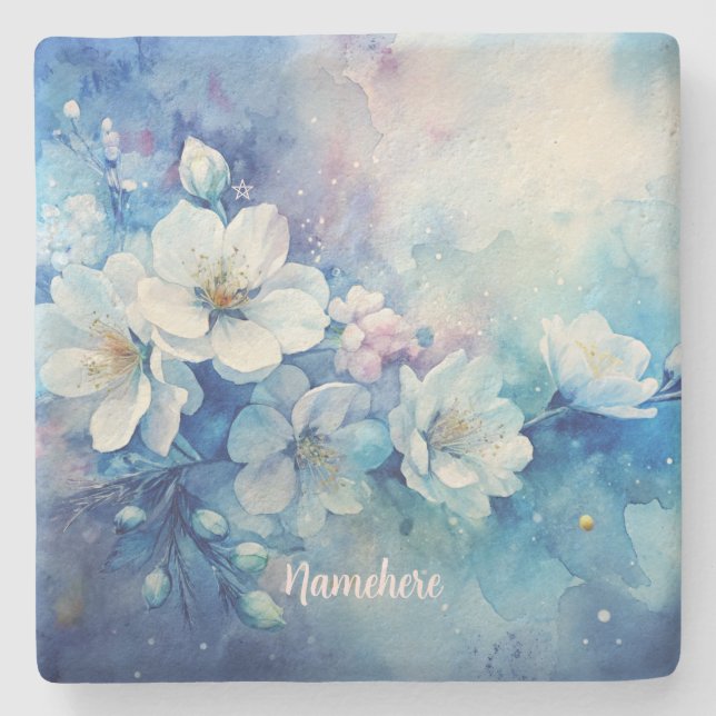 Porta-copo De Pedra Create Your Own Shabby Chic Misty White Tea Roses (Frente)