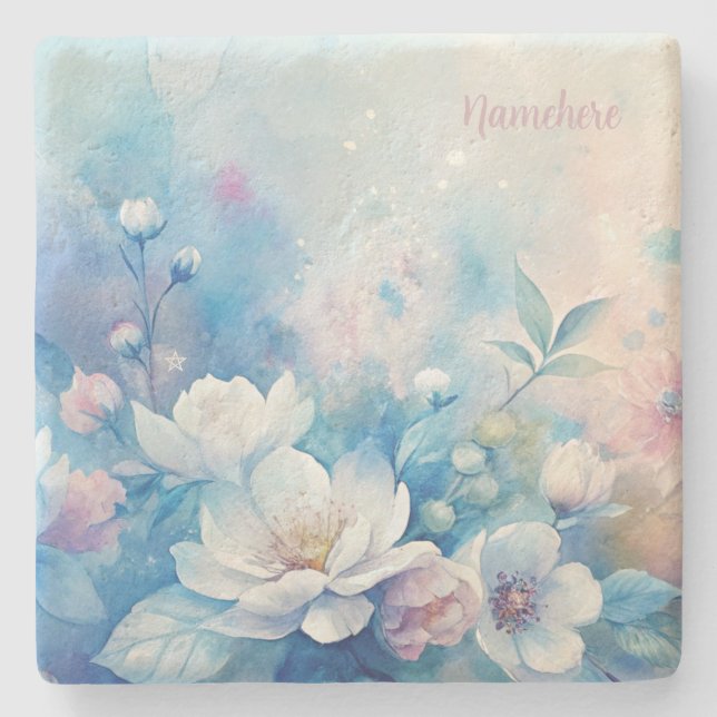 Porta-copo De Pedra Create Your Own Shabby Chic Pink White Tea Roses (Frente)