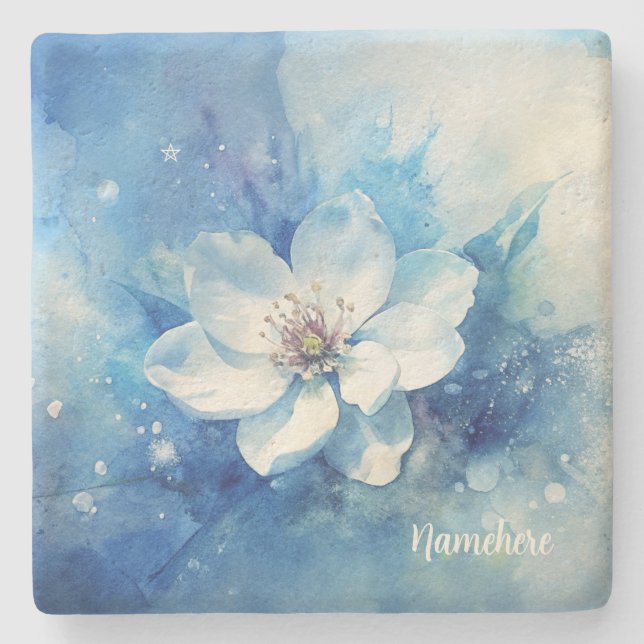 Porta-copo De Pedra Create Your Own Shabby Chic White Tea Rose Blue (Frente)