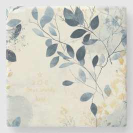 Porta-copo De Pedra Create Your Own Sunny Blue Gold Floral Minimalist