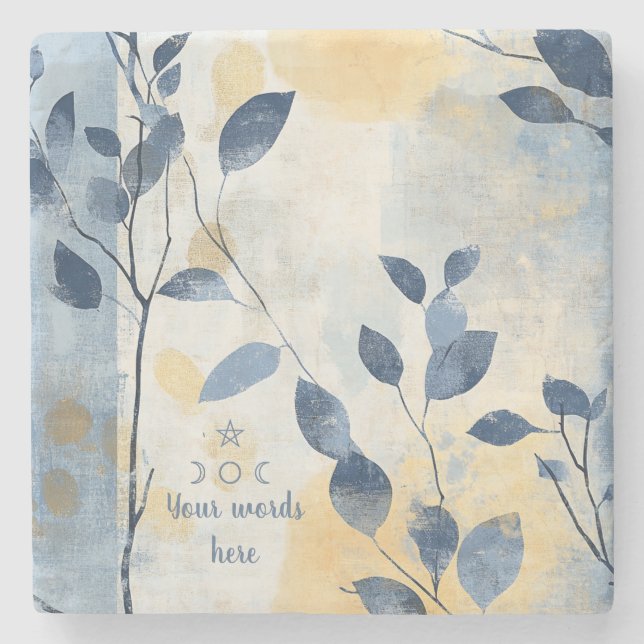 Porta-copo De Pedra Create Your Own Sunny Blue Leaves Minimilist (Frente)