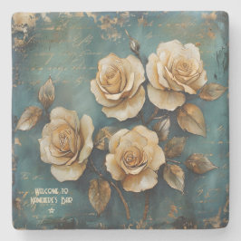 Porta-copo De Pedra Create Your Own Teal & Gold Rose Bouquet Floral