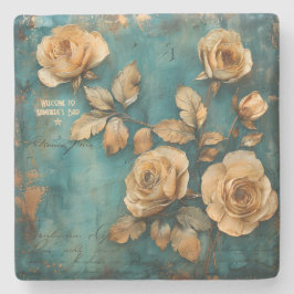 Porta-copo De Pedra Create Your Own Teal & Golden Peach Rose Spray