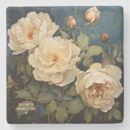 Porta-copo De Pedra Create Your Own Teal Peach & Yellow Roses Floral