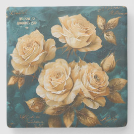 Porta-copo De Pedra Create Your Own Turquoise Golden Yellow Roses