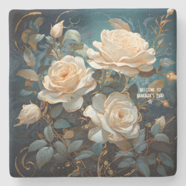 Porta-copo De Pedra Create Your Own Turquoise Pale Peach Roses Floral