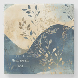 Porta-copo De Pedra Create Your Own Wavy Blue Floral Minimilist