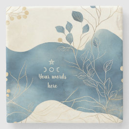 Porta-copo De Pedra Create Your Own Wavy Blue Gold Floral Minimilist