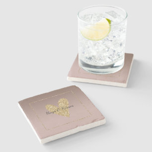 Porta-copo De Pedra Creme de Cacau Castanho Ombre Dourado Coração Lu