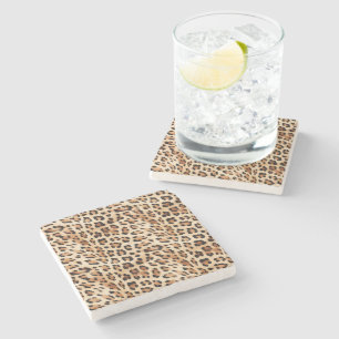 Porta-copo De Pedra Creme Leopardo Impressão Animal