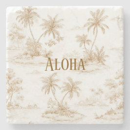 Porta-copo De Pedra Creme Marrom Aloha Ilhas Tropicais Palmeiras