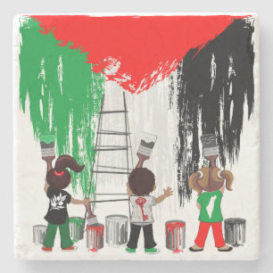 Porta-copo De Pedra Crianças de Gaza Pintando a Bandeira da Palestina