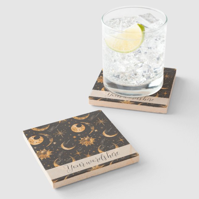 Porta-copo De Pedra Crie a sua própria lua solar estrelas celestiais (Lateral)