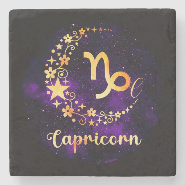 Porta-copo De Pedra Crie Seu Próprio Capricórnio Celestial Roxo (Frente)