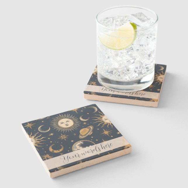 Porta-copo De Pedra Crie seu próprio Dourado azul branco celestial (Lateral)