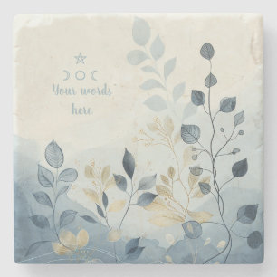 Porta-copo De Pedra Crie seu próprio floral azul e bege minimalista