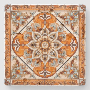 Porta-copo De Pedra Crie seu próprio floral azul terracota vintage