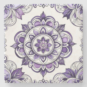 Porta-copo De Pedra Crie Seu Próprio Talavera Floral Violeta Roxo