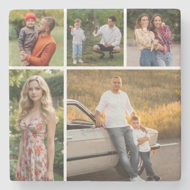 Porta-copo De Pedra Crie sua própria colagem de fotos (Frente)