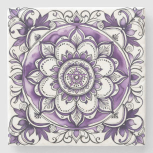 Porta-copo De Pedra Crie Sua Própria Flor Mandala Talavera Roxa