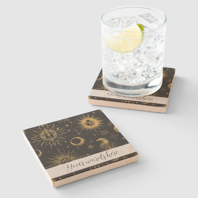 Porta-copo De Pedra Crie sua própria lua celestial surreal e estrelas (Lateral)