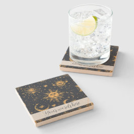 Porta-copo De Pedra Crie sua própria Lua e estrelas Douradas e azuis