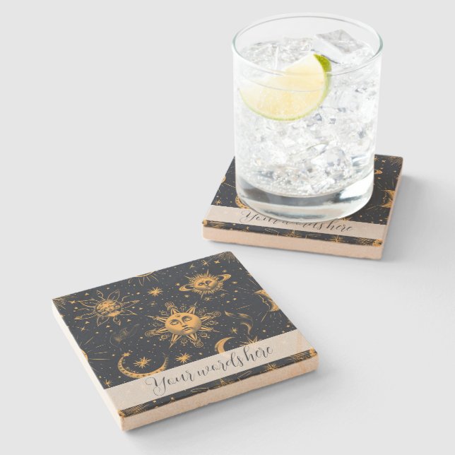 Porta-copo De Pedra Crie sua própria Lua e estrelas Douradas e azuis (Lateral)